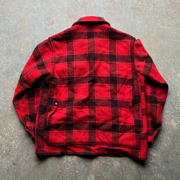 Vintage Filson Garment Red Black Plaid Wool Mackinaw Cruiser Jacket Men REPAIRS - Picture 3 of 7
